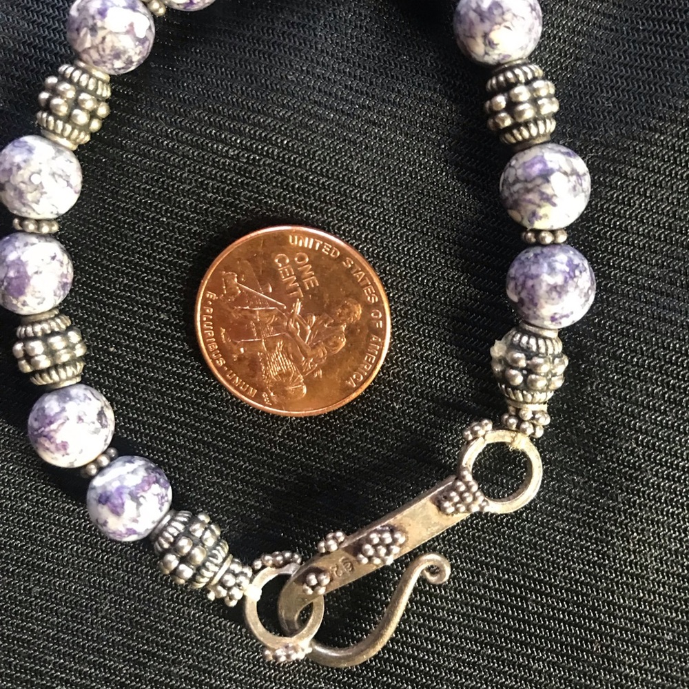 Beaded sterling purple stones bracelet - Picture 2 of 3